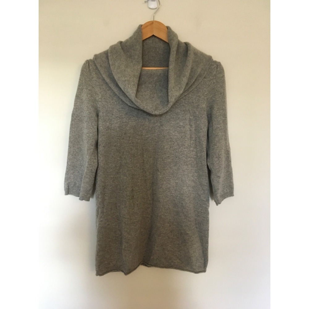Cynthia Rowley 100% Cashmere Womens Sz M Gray Cowl Neck 3/4 Puff Sleeve Sweater